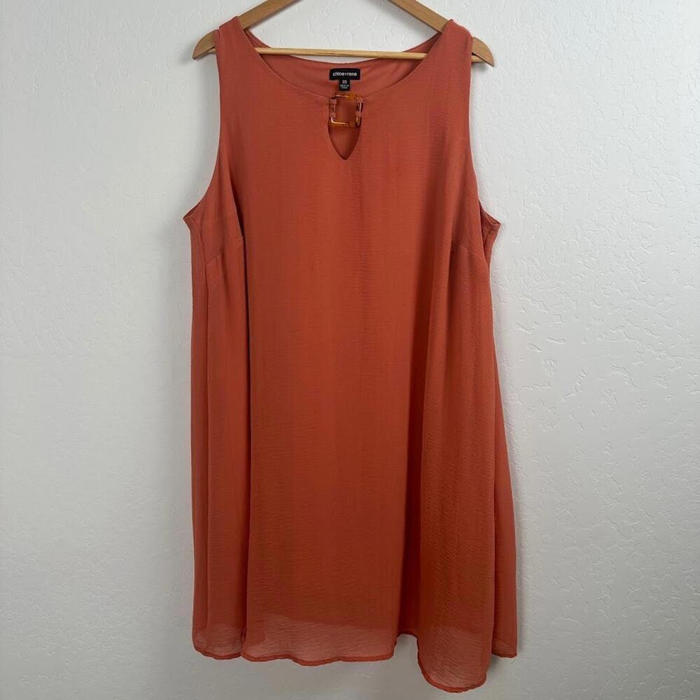 Chloe+Rene Womens 2X Dress‎ Orange Flowy Summer